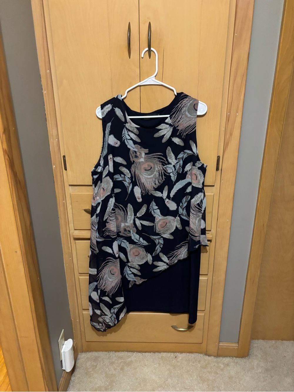 Sleeveless Navy Asymmetrical Floral Overlay Dress